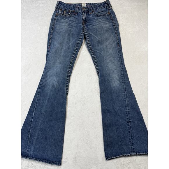 True Religion Womens Joey Low Rise Flare Bootcut Jeans Ocean Blue Size 28 Denim - Picture 2 of 13